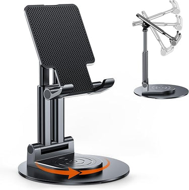 BHHB Soporte Ajustable para teléfono móvil, Soporte para Mesa, Soporte para teléfono móvil con Base giratoria de 360 Grados, para Smartphones, iPad Mini, Kindle y más (Negro)